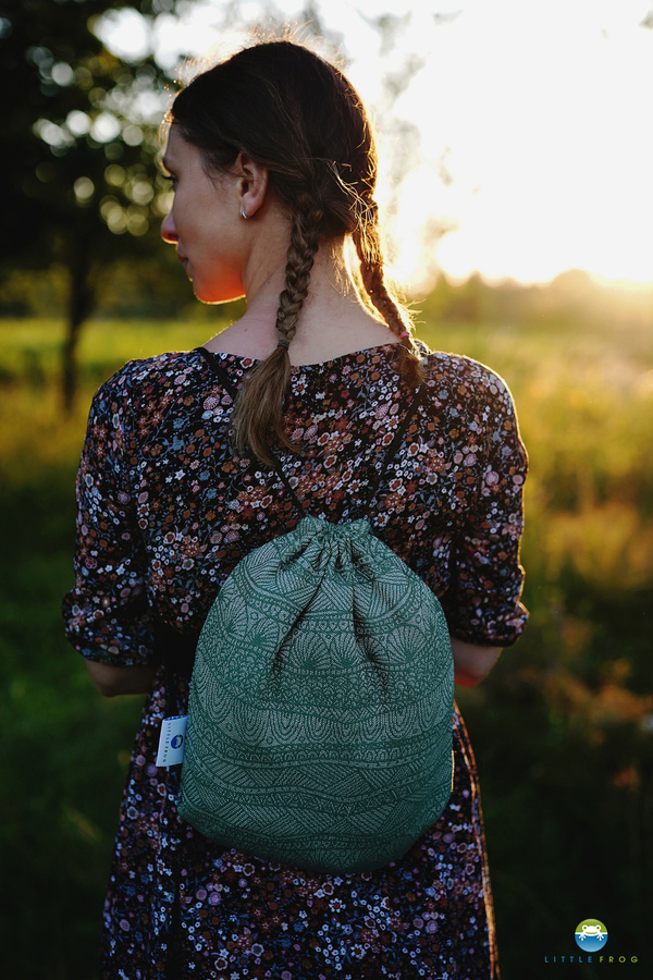 Drawstring Bag for wrap/sling - Green Linen Harmony
