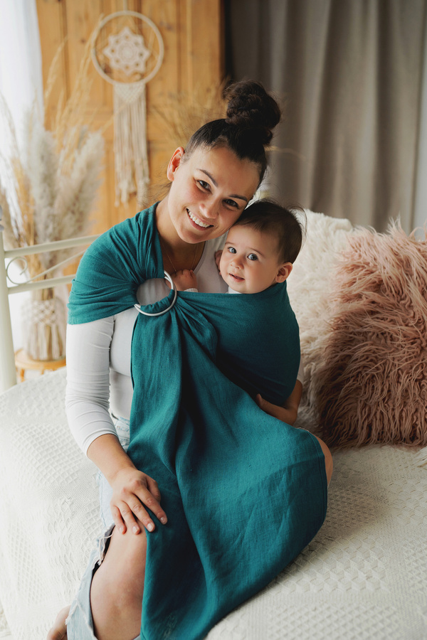 Ring sling Pure Linen Deep Aqua - size M (2 m) /2nd grade