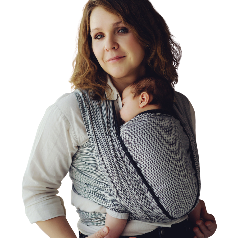 Écharpe de portage Zen Path taille 5 – Écharpe tissée noir & blanc en coton recyclé