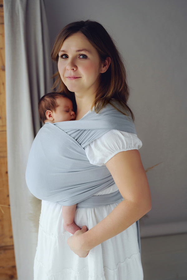 Écharpe extensible Misty Grey DEMO – gris clair en coton pour bébé dès la naissance
