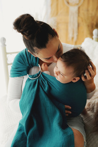 Ring sling Pure Linen Deep Aqua - size M (2 m) /2nd grade