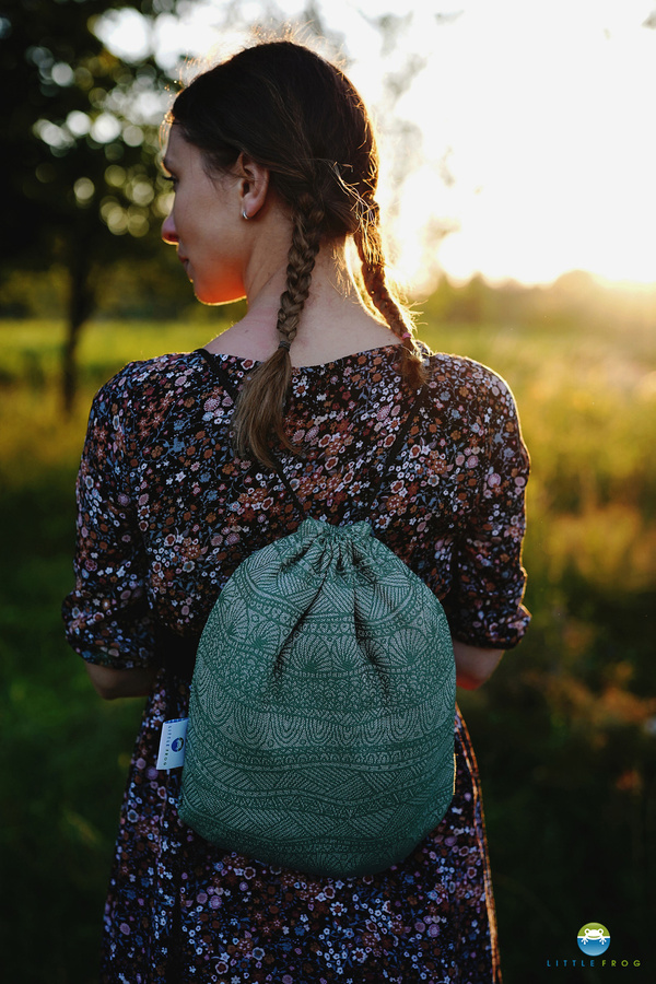 Drawstring Bag for wrap/sling -  Green Linen Harmony