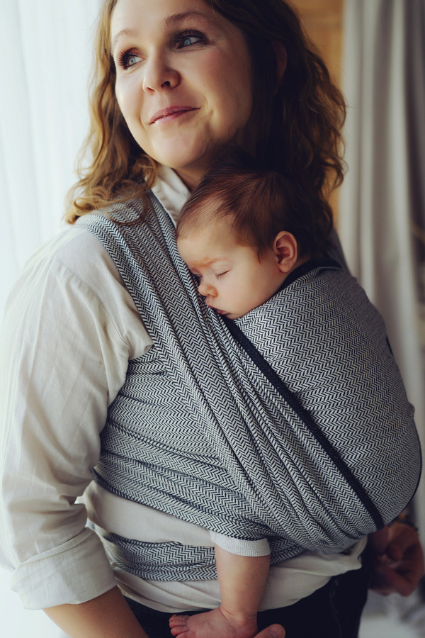 Écharpe de portage Zen Path taille 5 – Écharpe tissée noir & blanc en coton recyclé