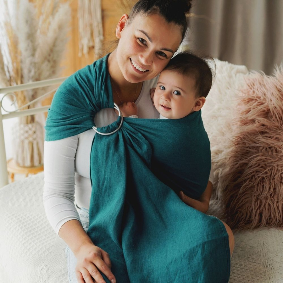 Ring Sling Pure Linen Deep Aqua - taille M (2 m)
