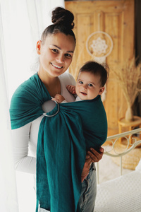 Ring sling Pure Linen Deep Aqua - size M (2 m) /2nd grade