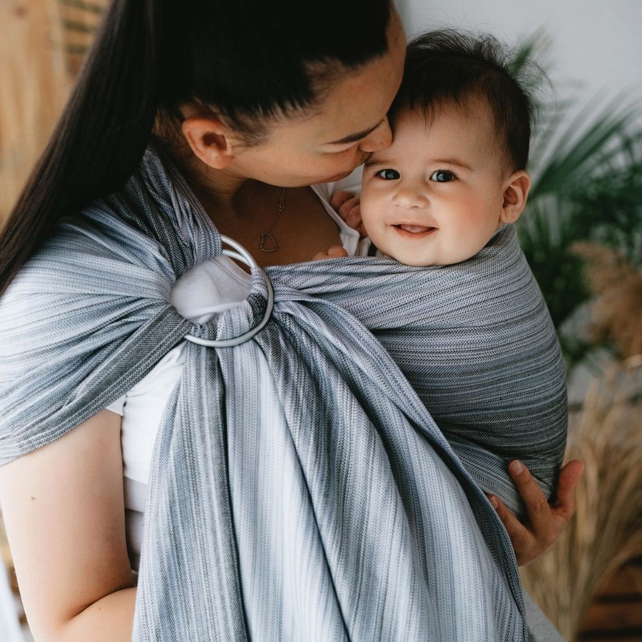 Écharpe ring sling grise Angelite M – pour un portage rapide au quotidien
